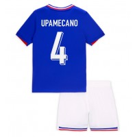 Camiseta Francia Dayot Upamecano #4 Primera Equipación Replica Eurocopa 2024 para niños mangas cortas (+ Pantalones cortos)
